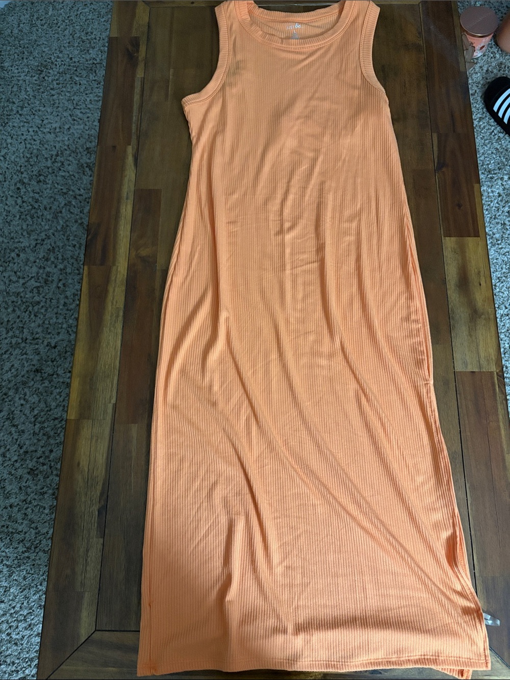just be Sleeveless Ribbed Maxi Dress in Bright Orange